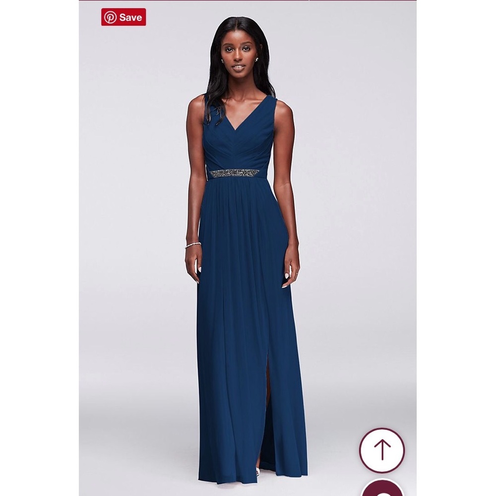 DAVID’S BRIDAL Beaded Waist Mesh Bridesmaid Dress